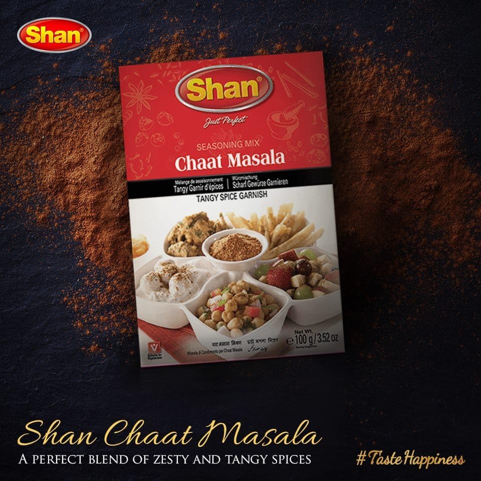 Label-closeup of Shan Chana Chaat Masala showing authentic blend.