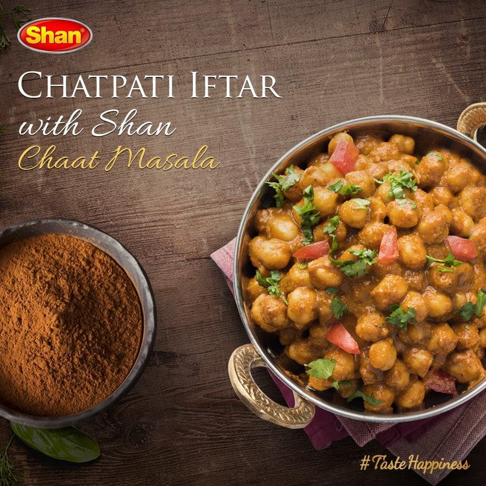 Shan Chana Chaat Masala spice packet ready to season dishes.