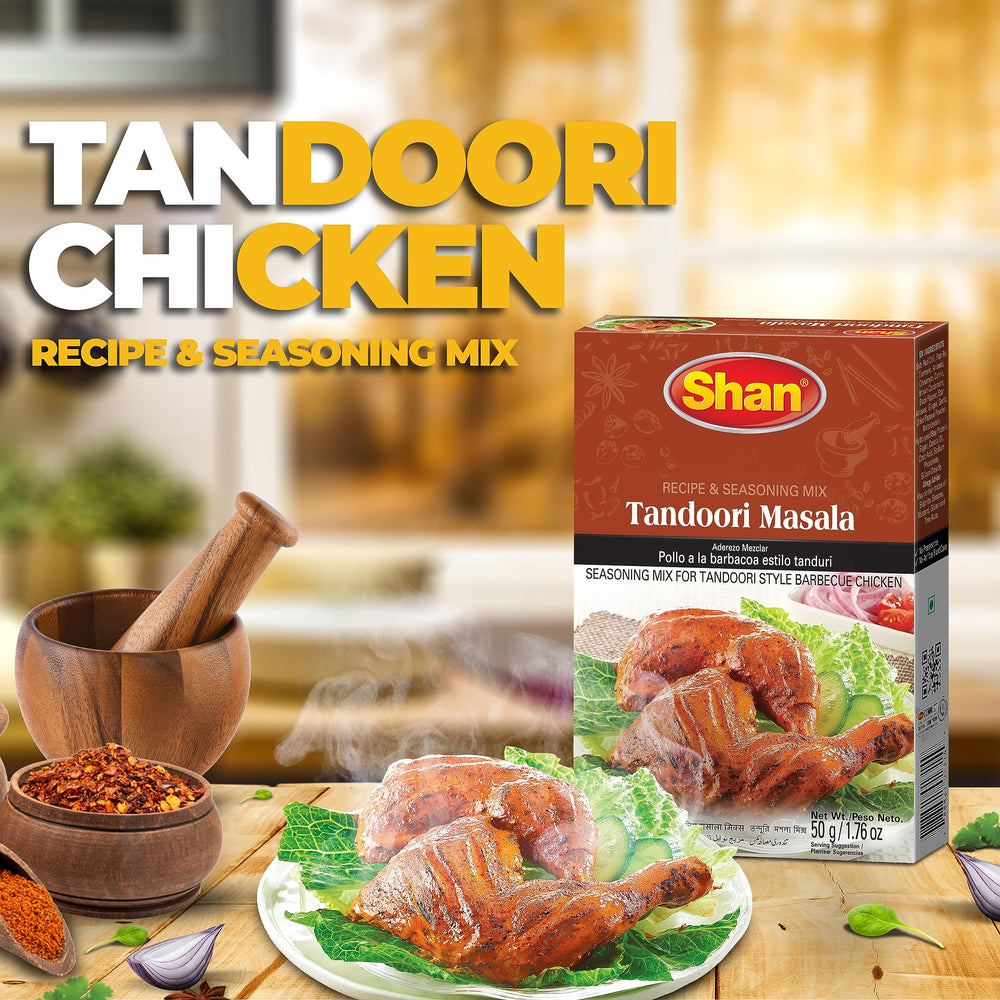 Close up of Shan Tandoori spice packet for authentic flavor