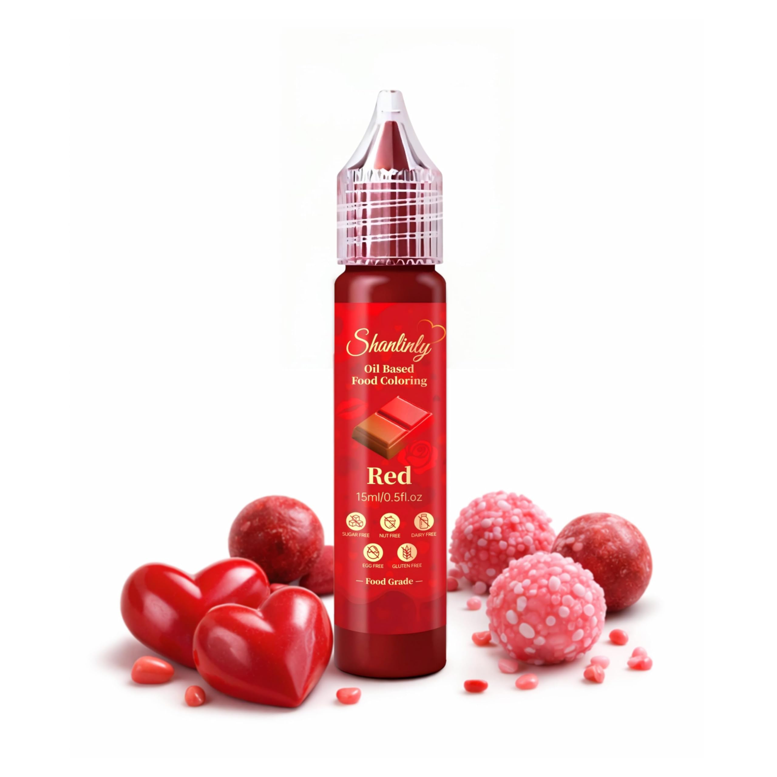 Shanlinly 15ml red oil-based coloring bottle for precise baking color