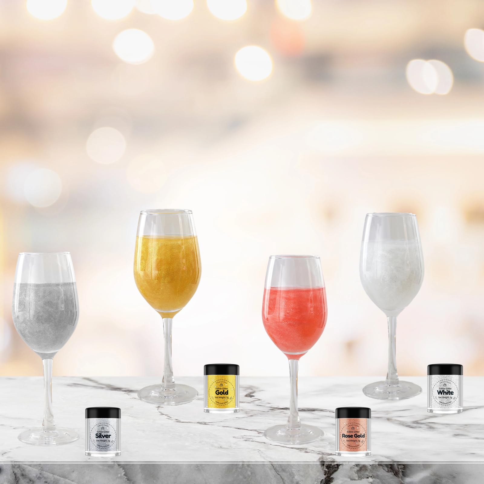 Shanlinly silver edible glitter bottle offers sparkling accents for drinks and cakes.