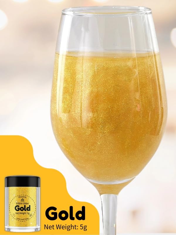 Shanlinly Gold Edible Glitter cake decor delivers a prism-like shine on cakes and cupcakes.