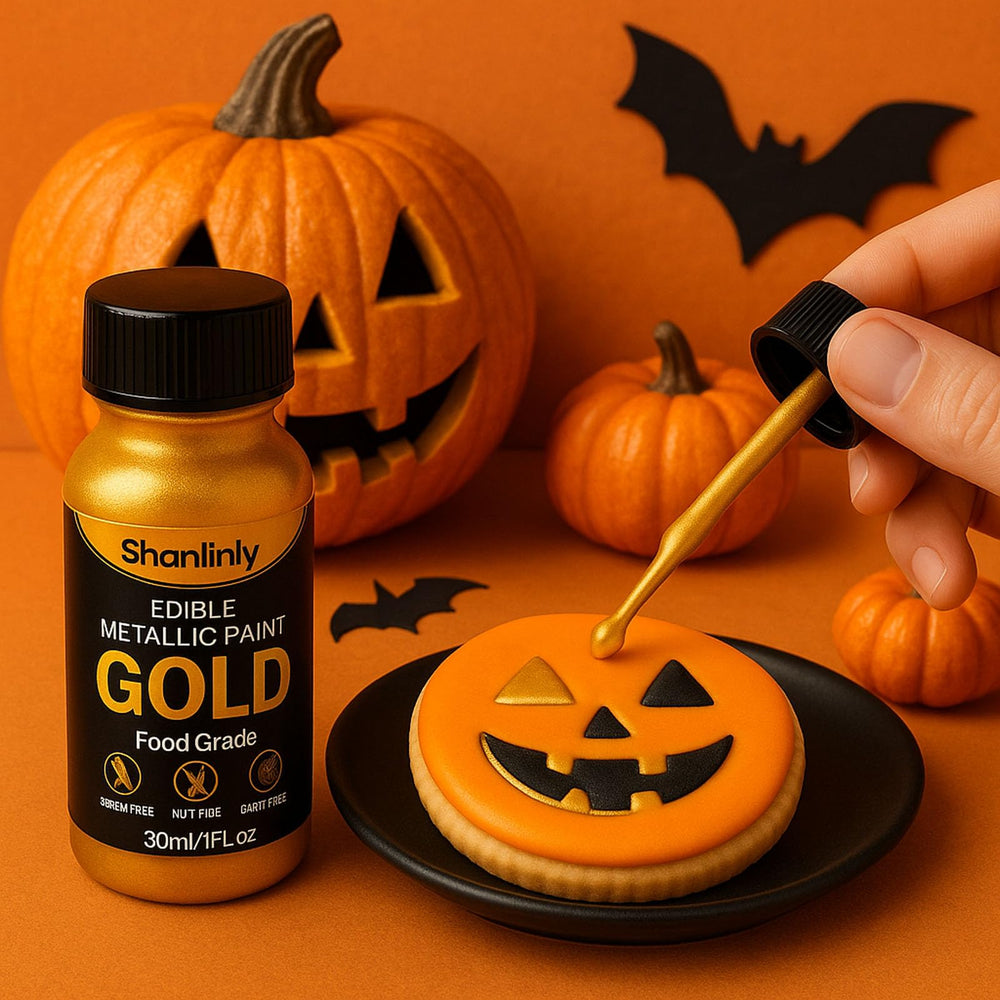 Shanlinly gold edible luster dust jar open reveals texture and color depth