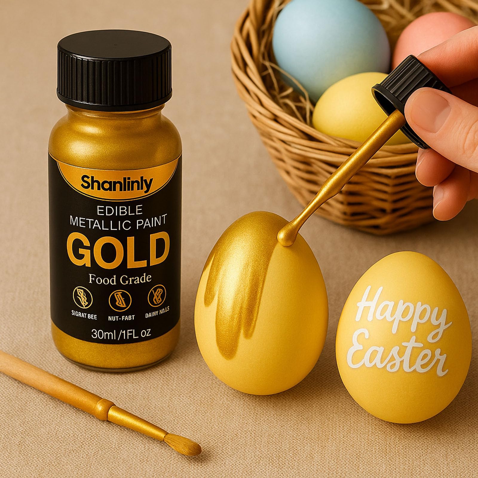 Shanlinly gold edible luster dust on a wedding cake creates luxe shimmer