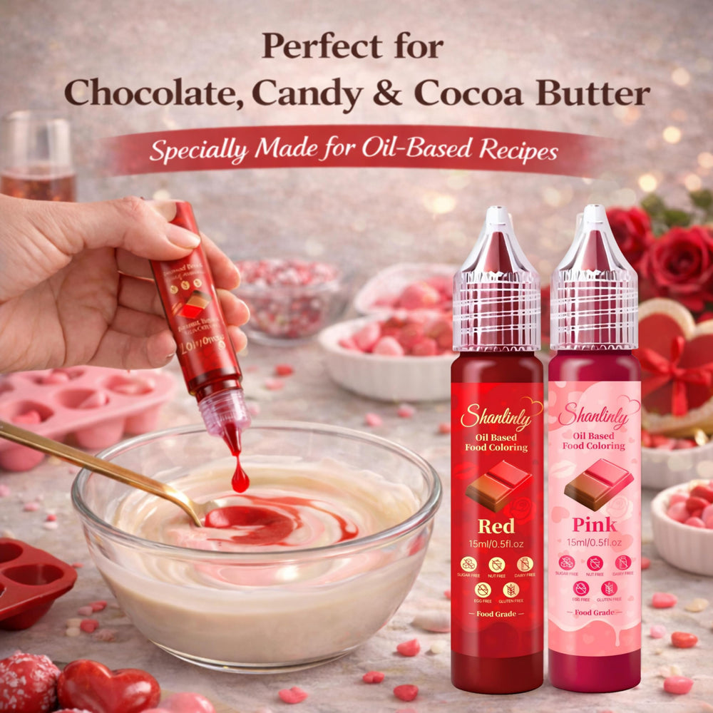 Shanlinly red coloring drops with precision dropper for controlled candy and chocolate color