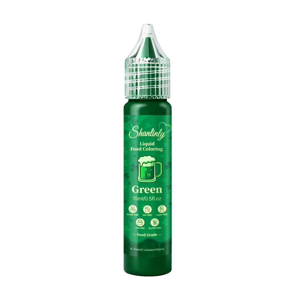 Shanlinly St. Patrick's green dye bottle pour for precise color control in baking