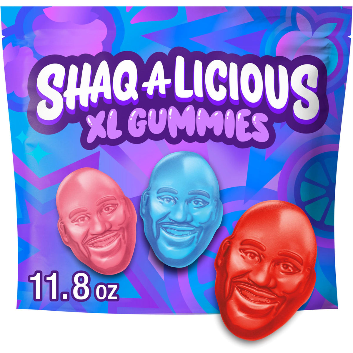 SHAQ-A-LICIOUS XL Gummies original flavor bag with Shaq face, ideal for sharing.