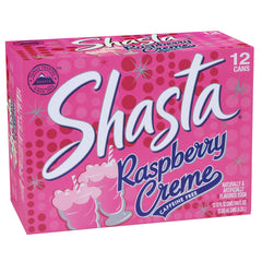 Shasta Raspberry Cream 12-pack view, ideal for gatherings and on-the-go sips.