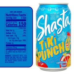 Shasta Tiki Punch poured into a glass over ice, refreshing tropical flavor.