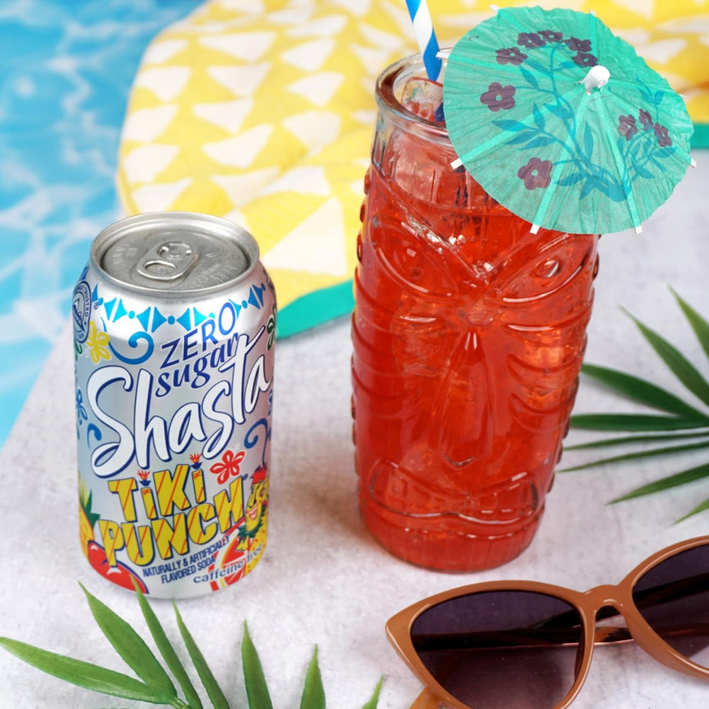 Shasta Zero Sugar Tiki Punch in fridge, chilled and ready to serve