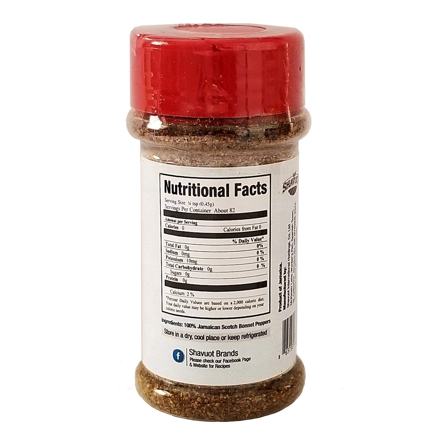 Shavuot Scotch Bonnet pepper powder jar back label and weight for freshness