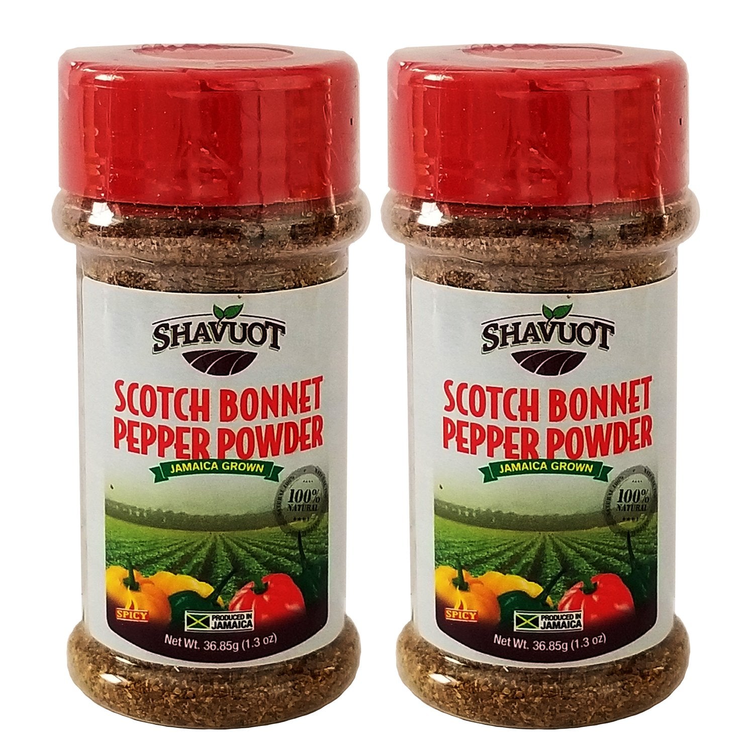 Shavuot Scotch Bonnet pepper powder jar front view showing authentic Jamaican heat