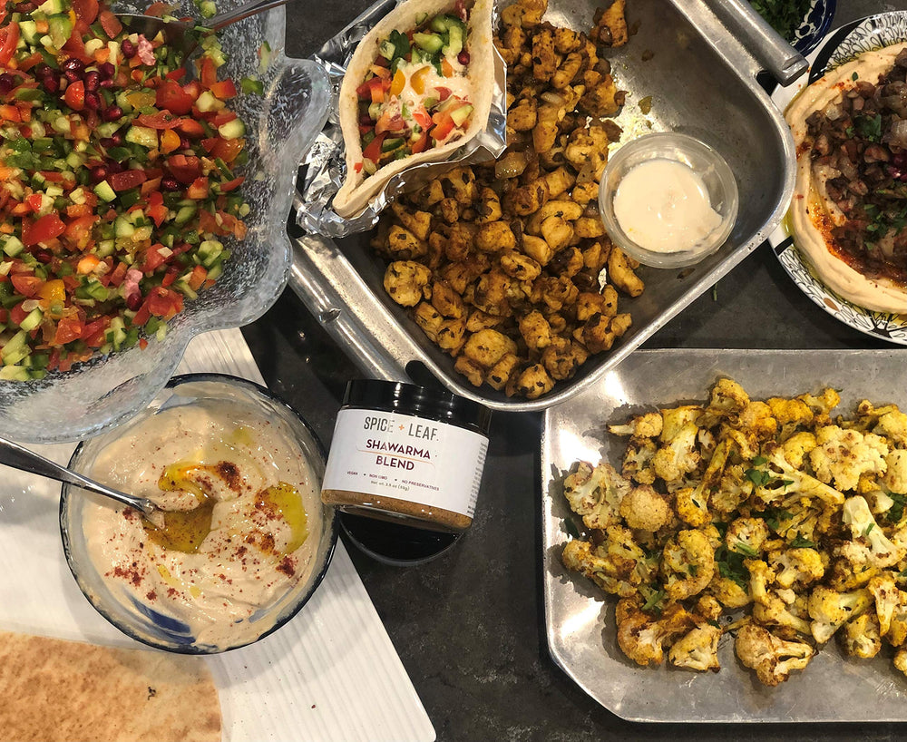 Shawarma spice dish assembled to showcase versatile seasoning on meats and vegetables.