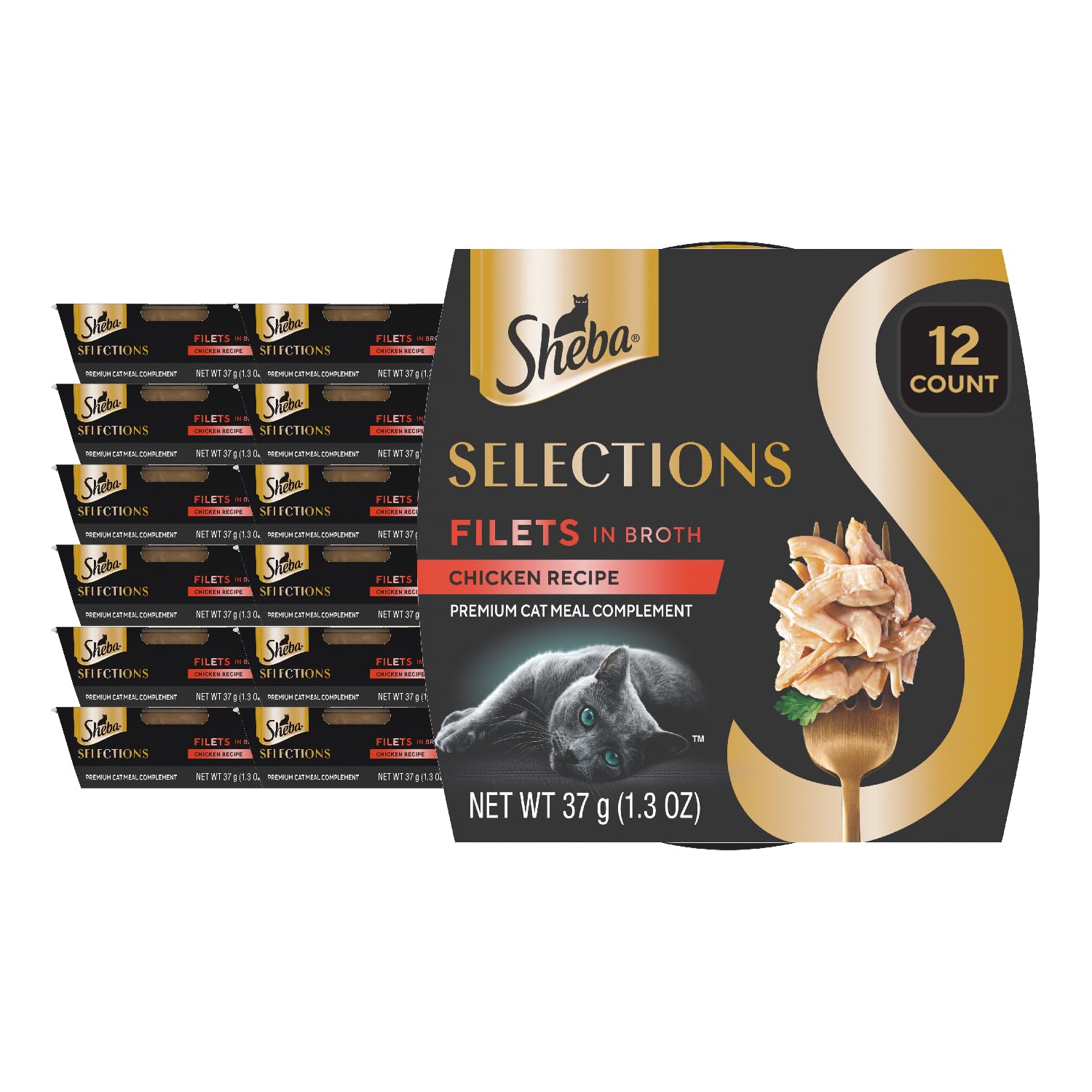 Sheba Selections Filets in Broth cups show tender chicken and tuna for a protein-rich topping