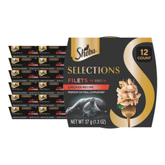 Sheba Selections Filets in Broth cups show tender chicken and tuna for a protein-rich topping