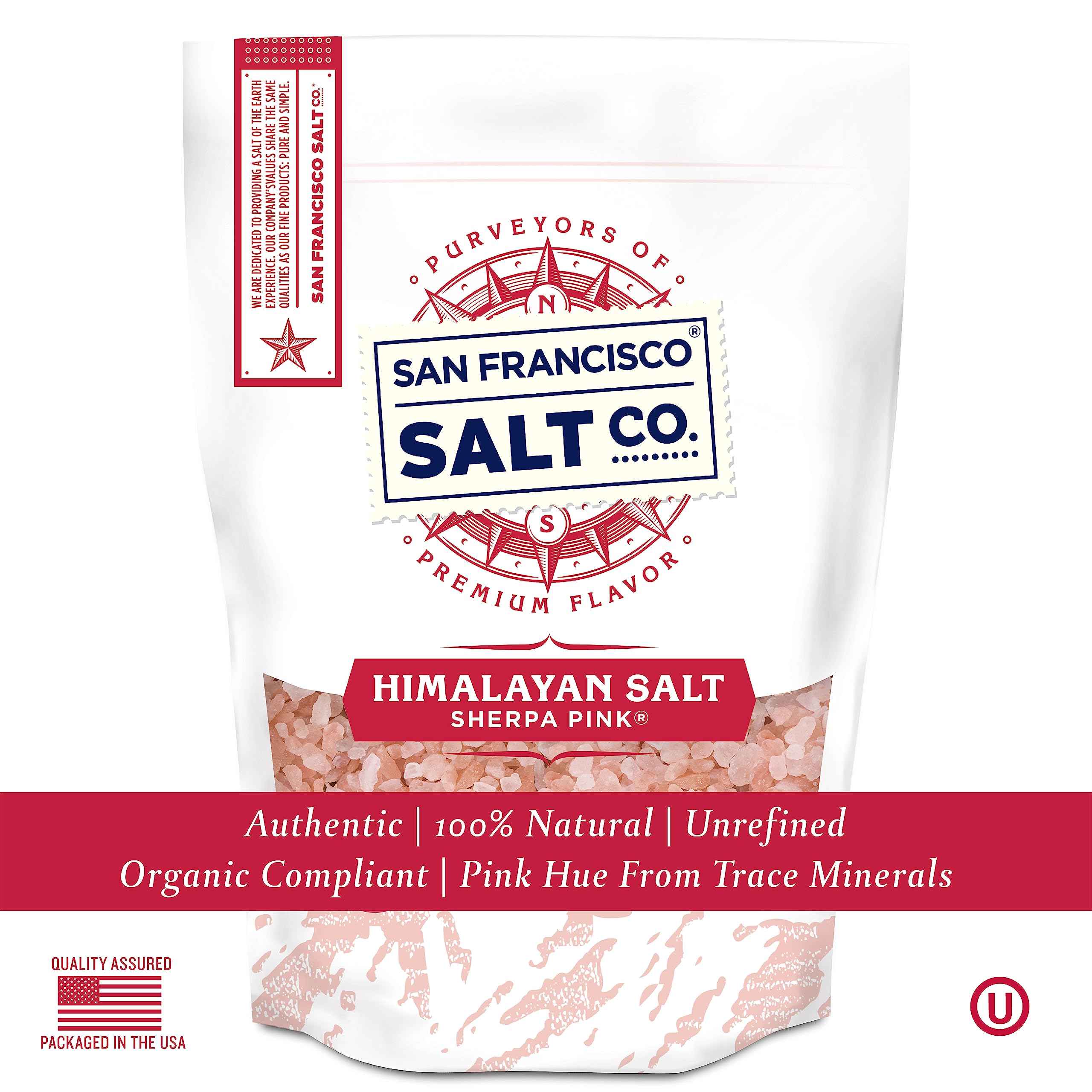 Closeup of Sherpa Pink Himalayan Salt crystals showing natural texture.