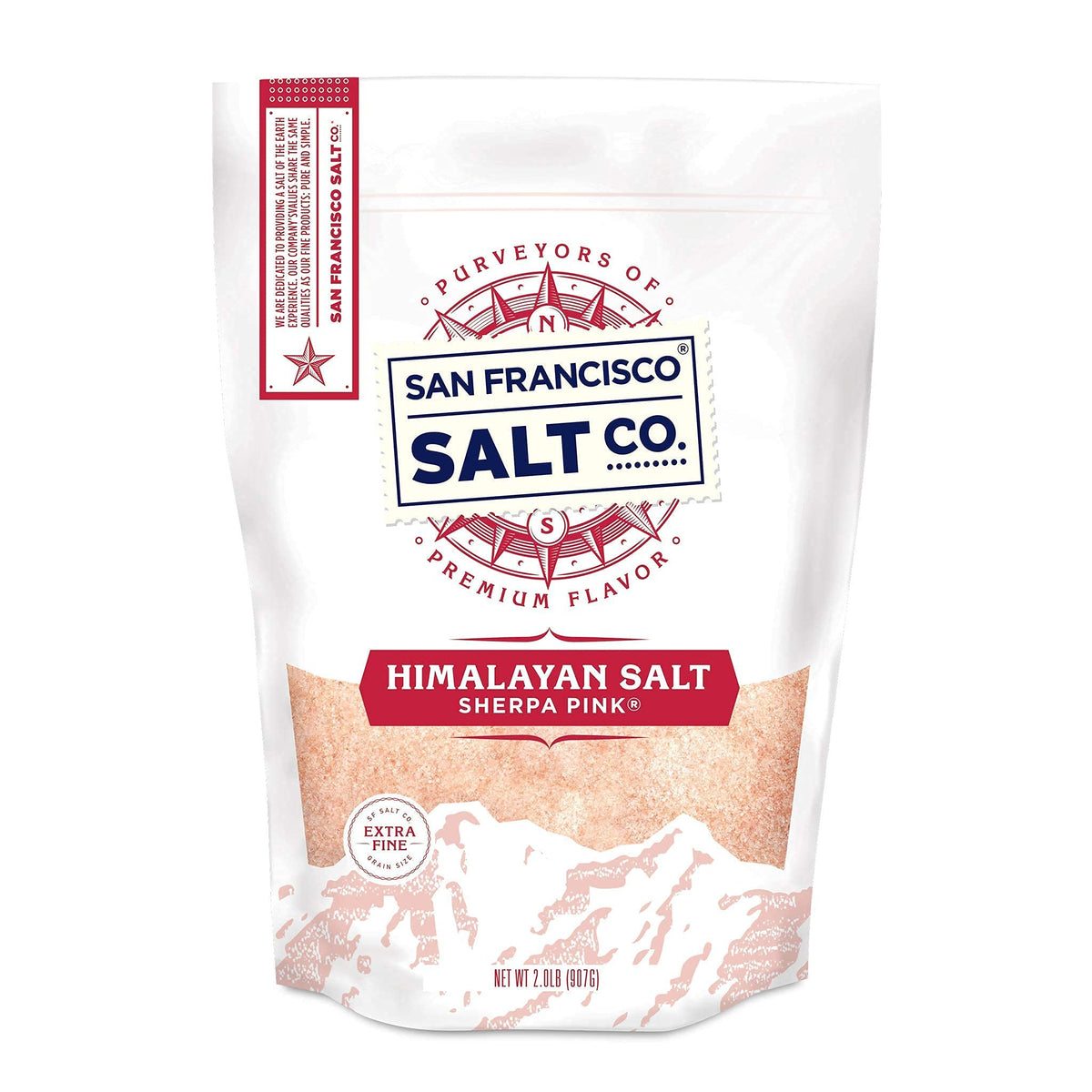 Sherpa Pink Himalayan Salt extra-fine grain bottle closeup for precise seasoning
