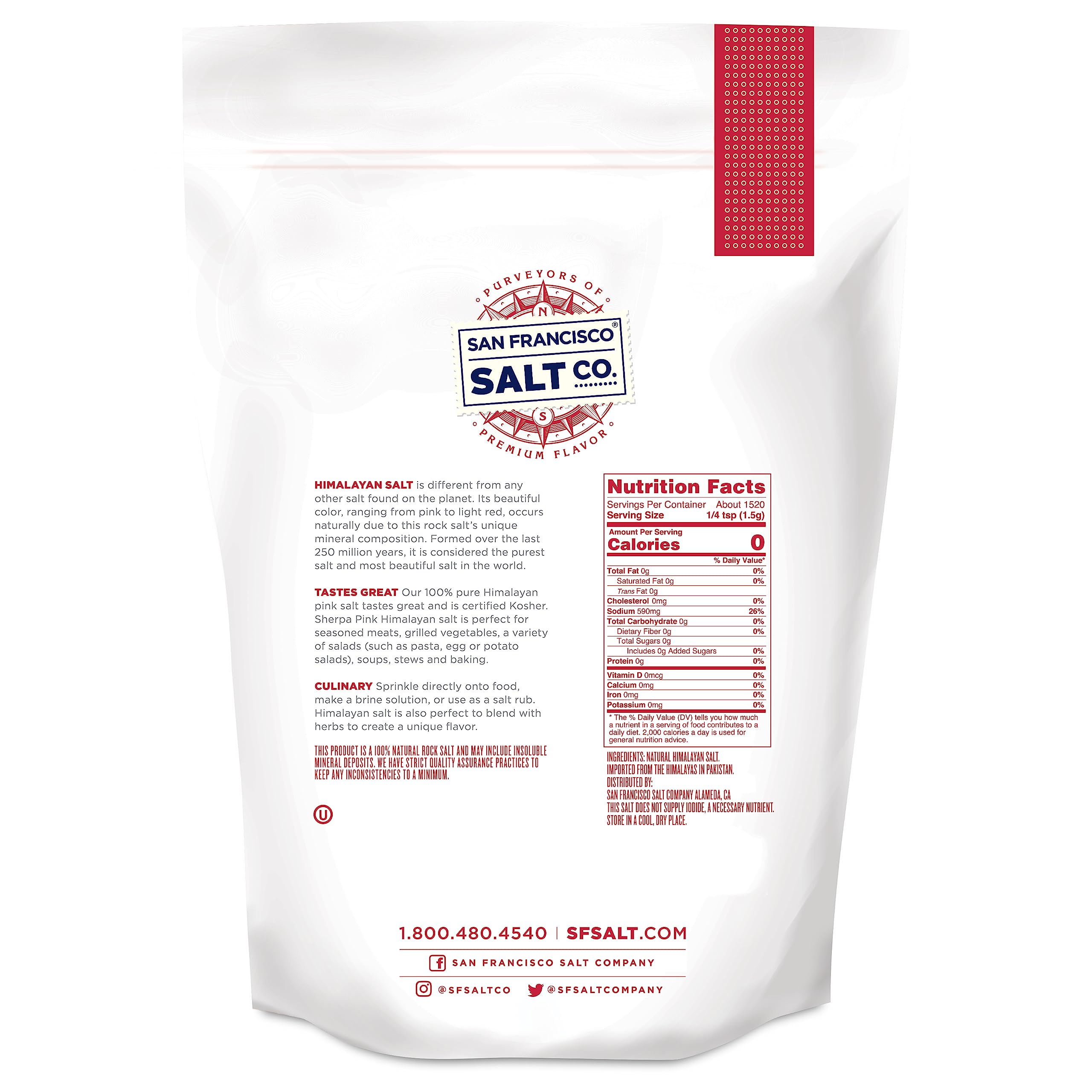 Sherpa Pink Himalayan Salt packaging highlights premium additive-free seasoning