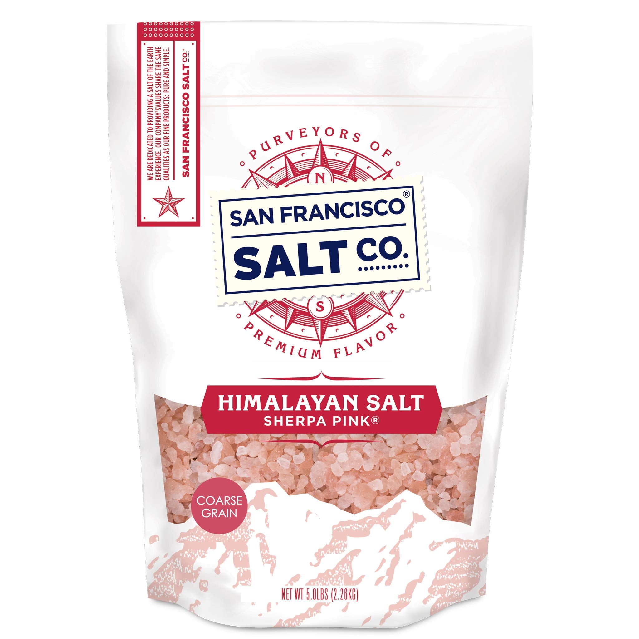 Sherpa Pink Himalayan Salt coarse grain in a bag for versatile everyday seasoning
