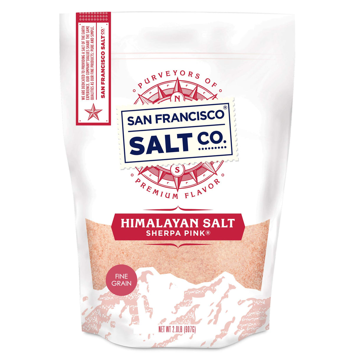 Sherpa Pink Himalayan Salt packaging shows fine grain ready for daily seasoning