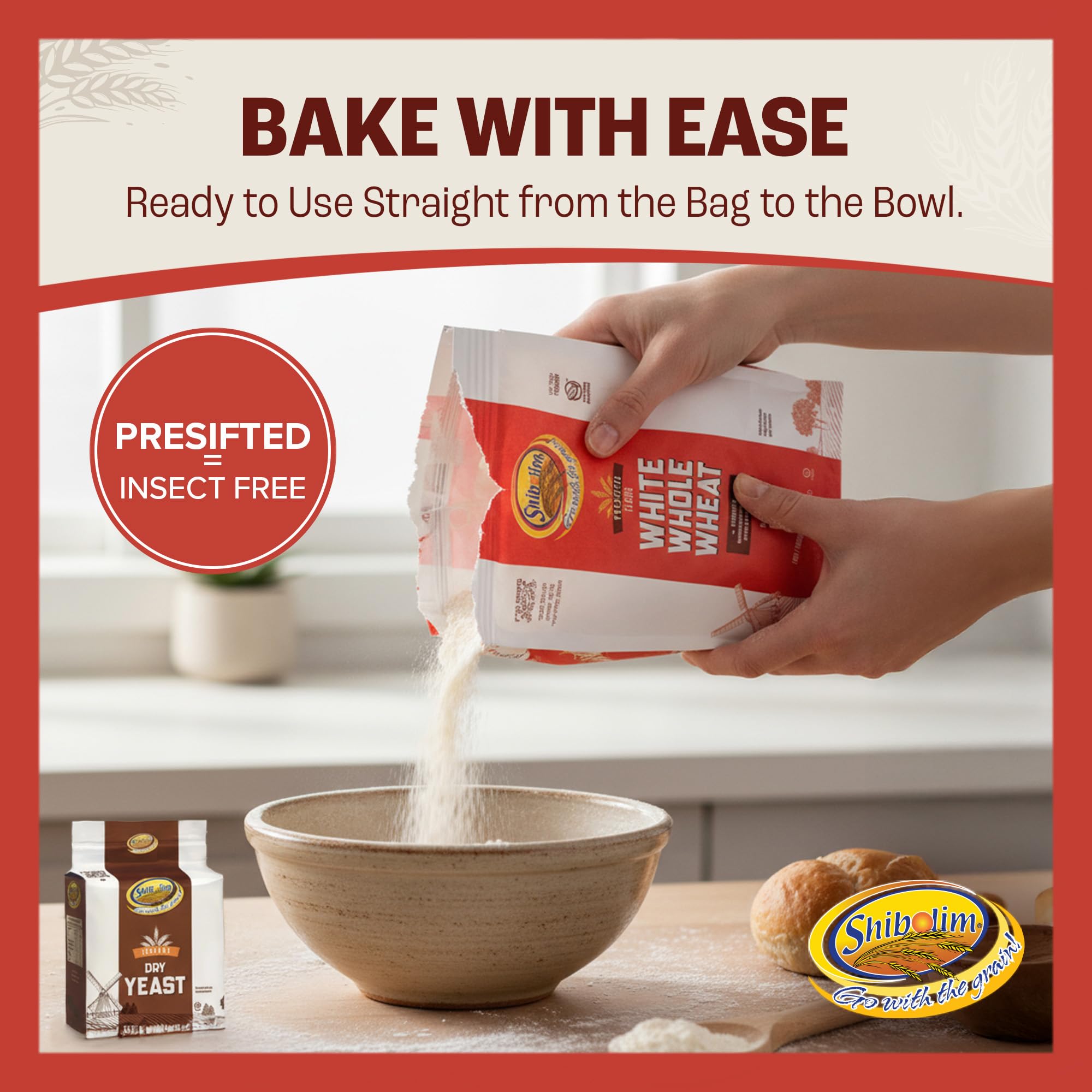 Wholesome baking setup featuring Shibolim flour and ingredients for versatile recipes.