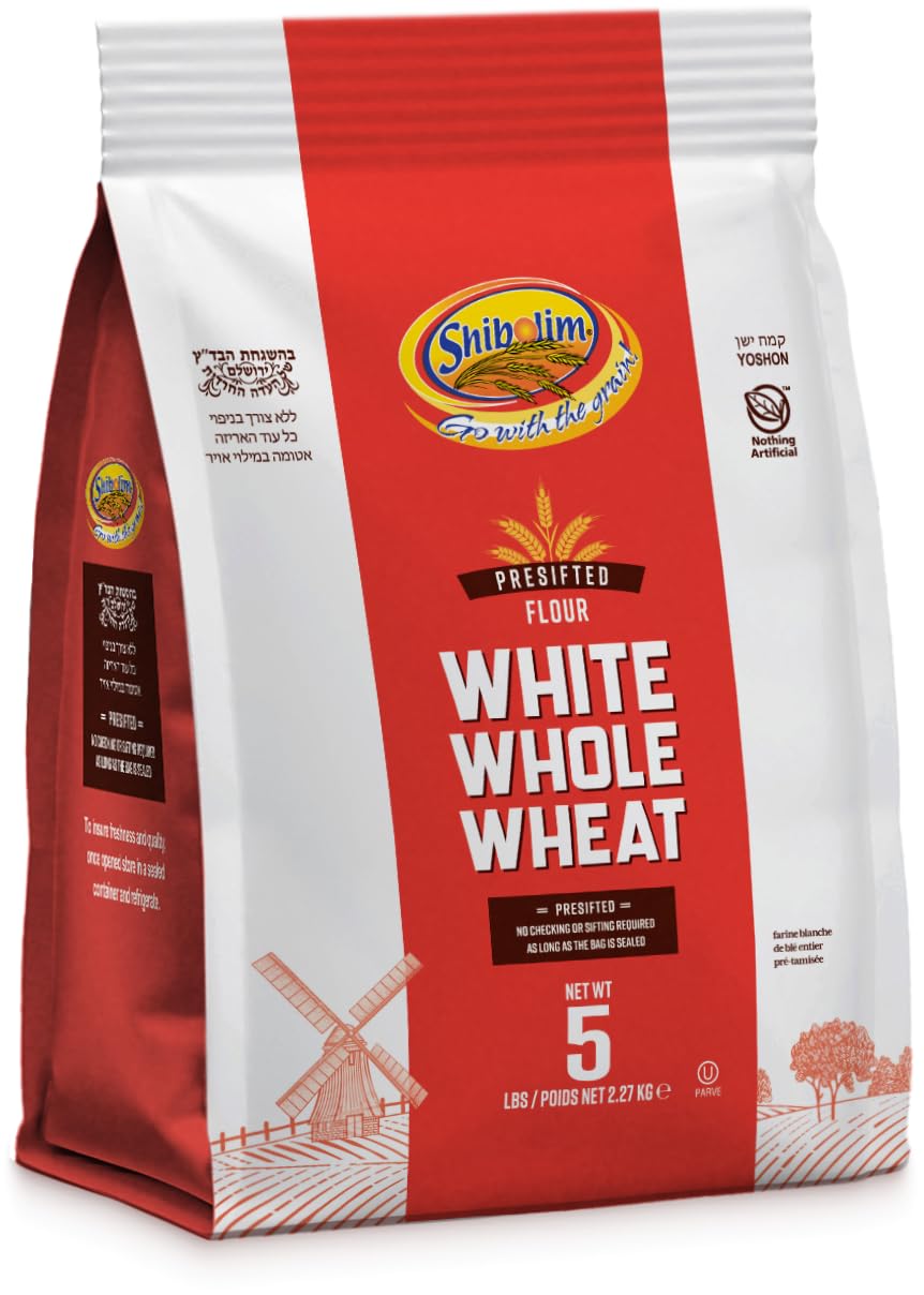 Shibolim White Whole Wheat Flour bag in 5lb packaging for everyday baking.