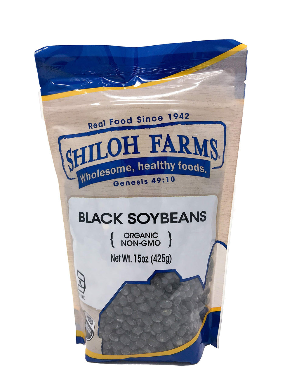 Shiloh Farms Organic Black Soybeans bag front, a trusted pantry staple for versatile meals.