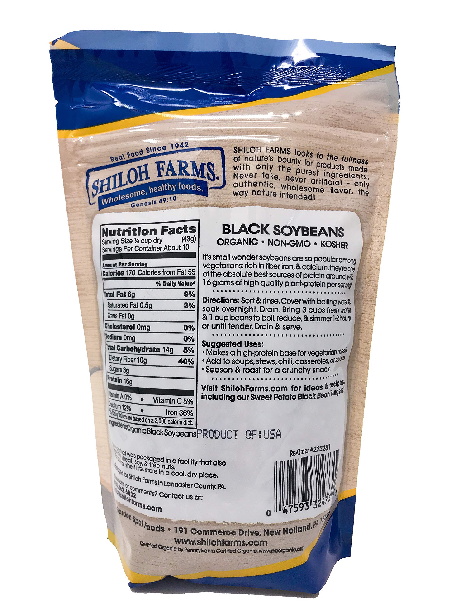 Shiloh Farms Organic Black Soybeans dry beans closeup highlighting plump texture for soaking.
