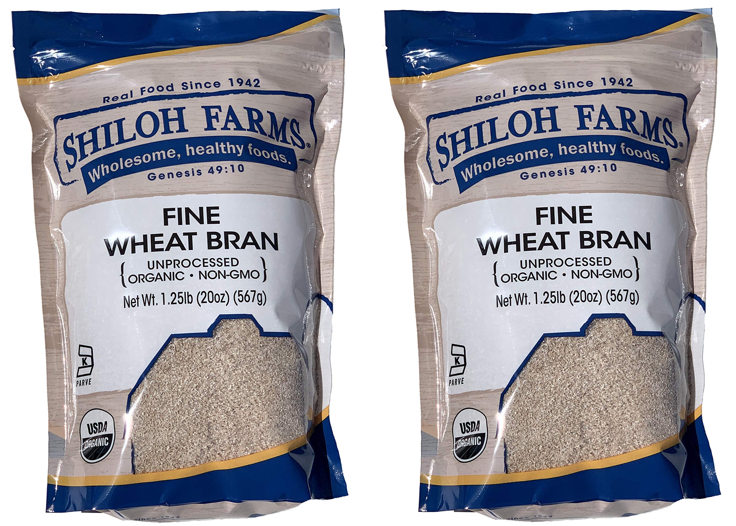Shiloh Farms Organic Fine Wheat Bran pack of 2 bags front view, fiber-rich staple.
