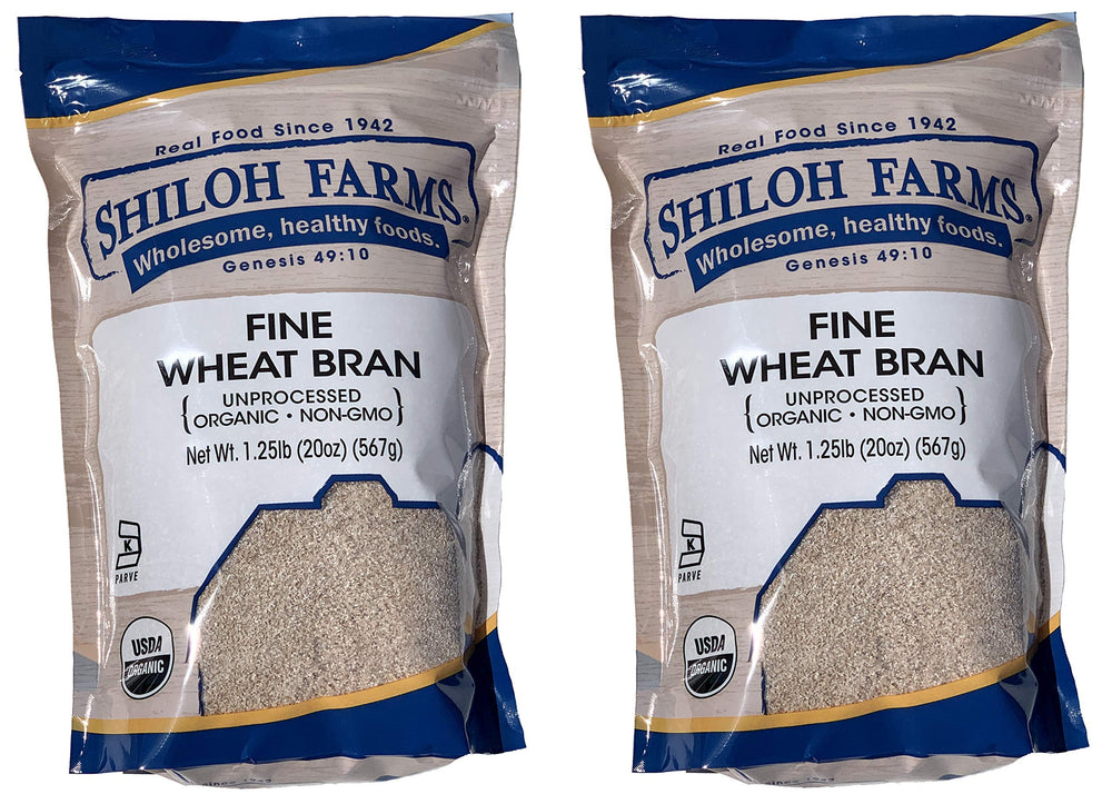 Shiloh Farms Organic Fine Wheat Bran pack of 2 bags front view, fiber-rich staple.