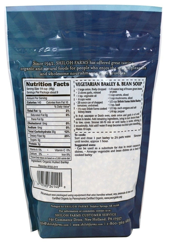 Shiloh Farms barley close-up highlights protein and fiber for wholesome meals.