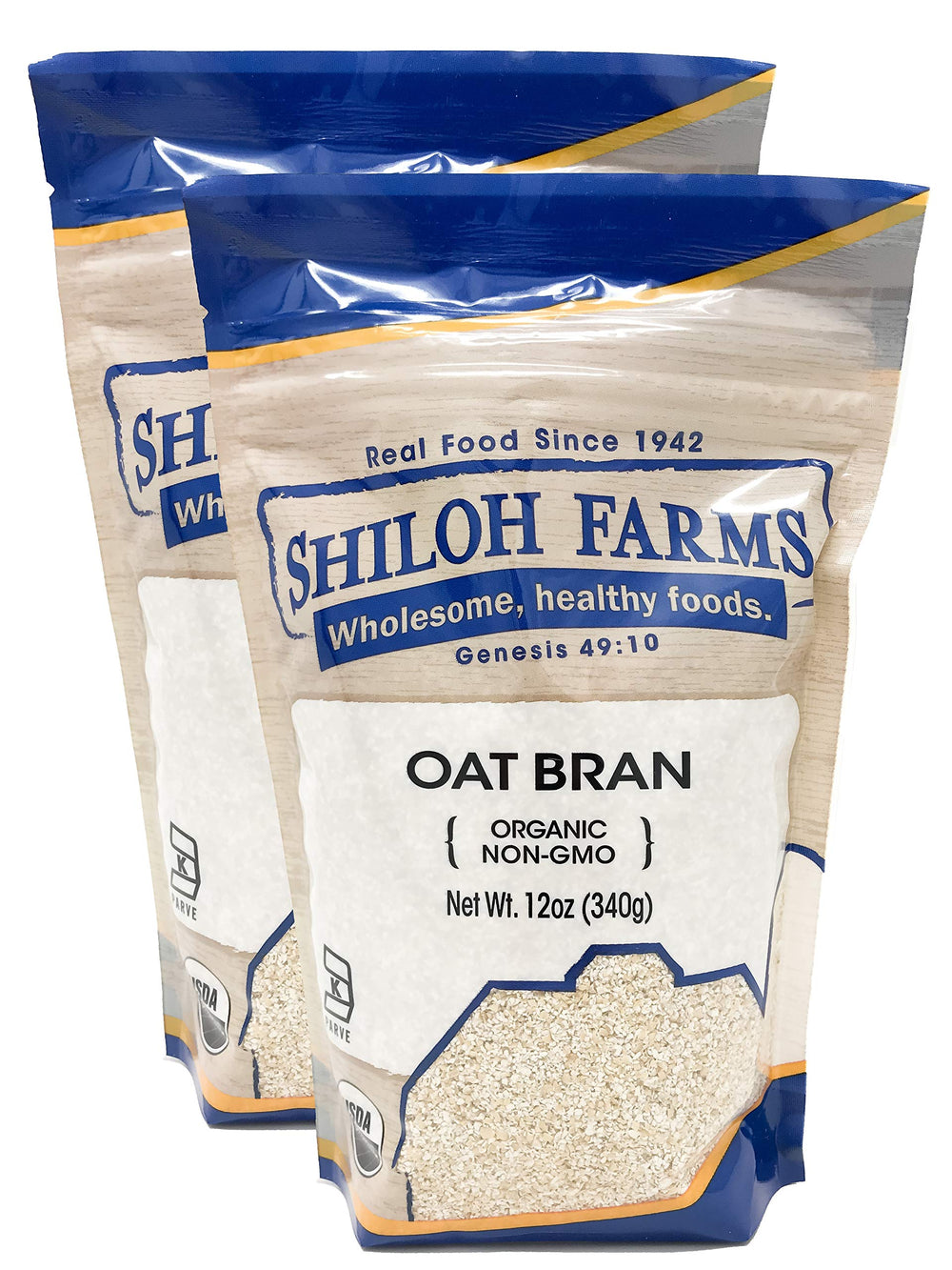 Shiloh Farms Organic Oat Bran 2-pack packaging for convenient fiber boost.