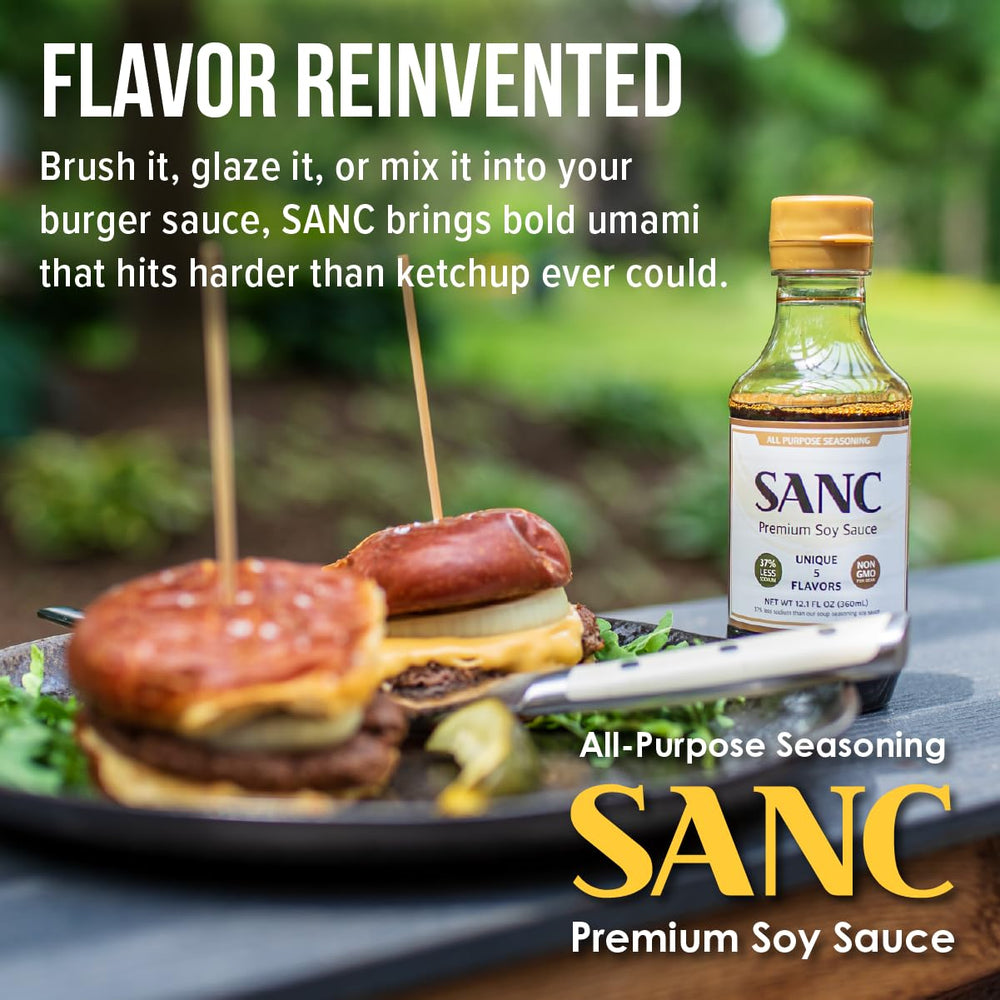 Shinangchon SANC soy sauce over burgers to deepen flavor