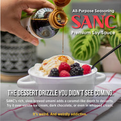 Shinangchon SANC soy sauce with a pour stream highlighting rich umami