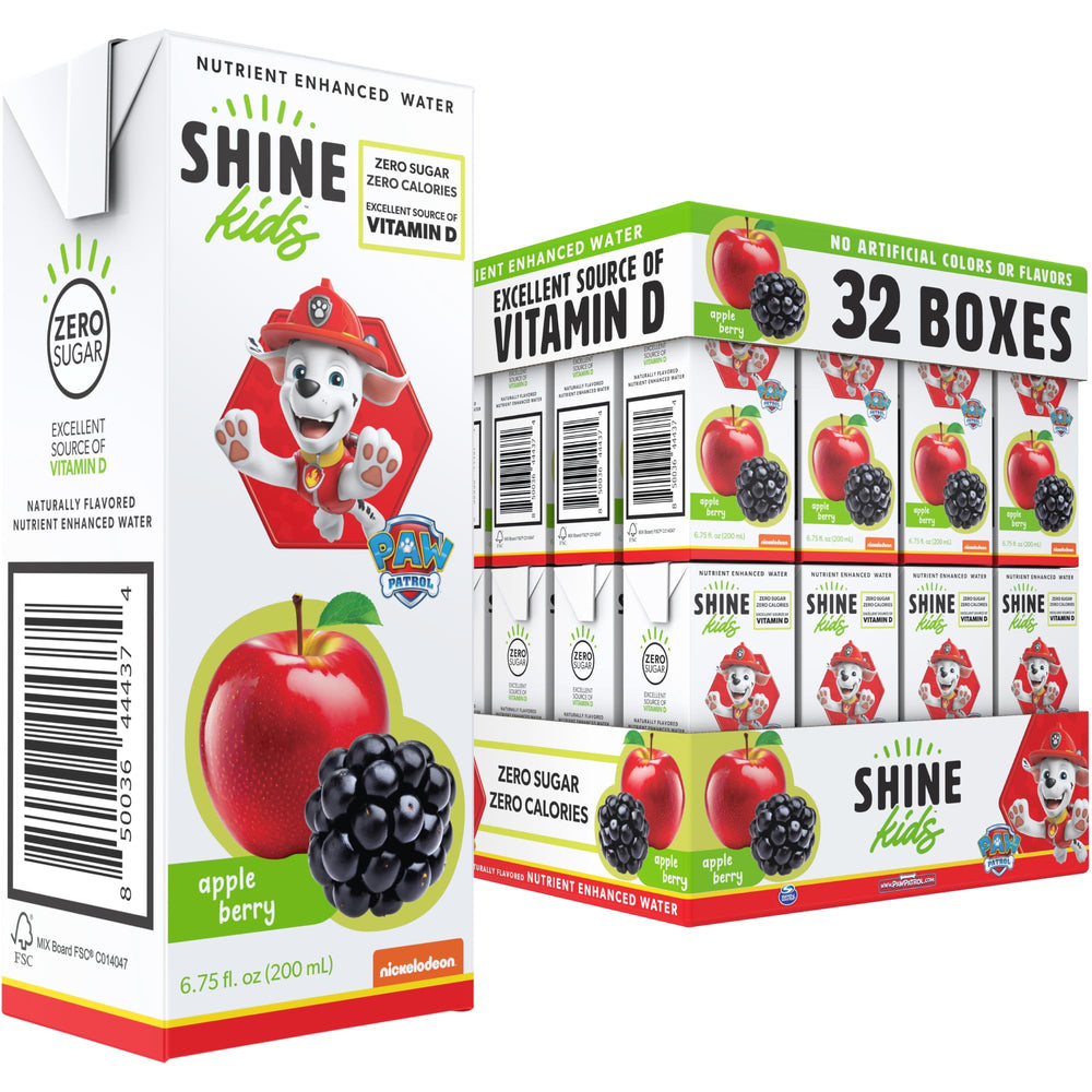 ShineWater Paw Patrol Apple Berry juice pouch opened for easy sipping