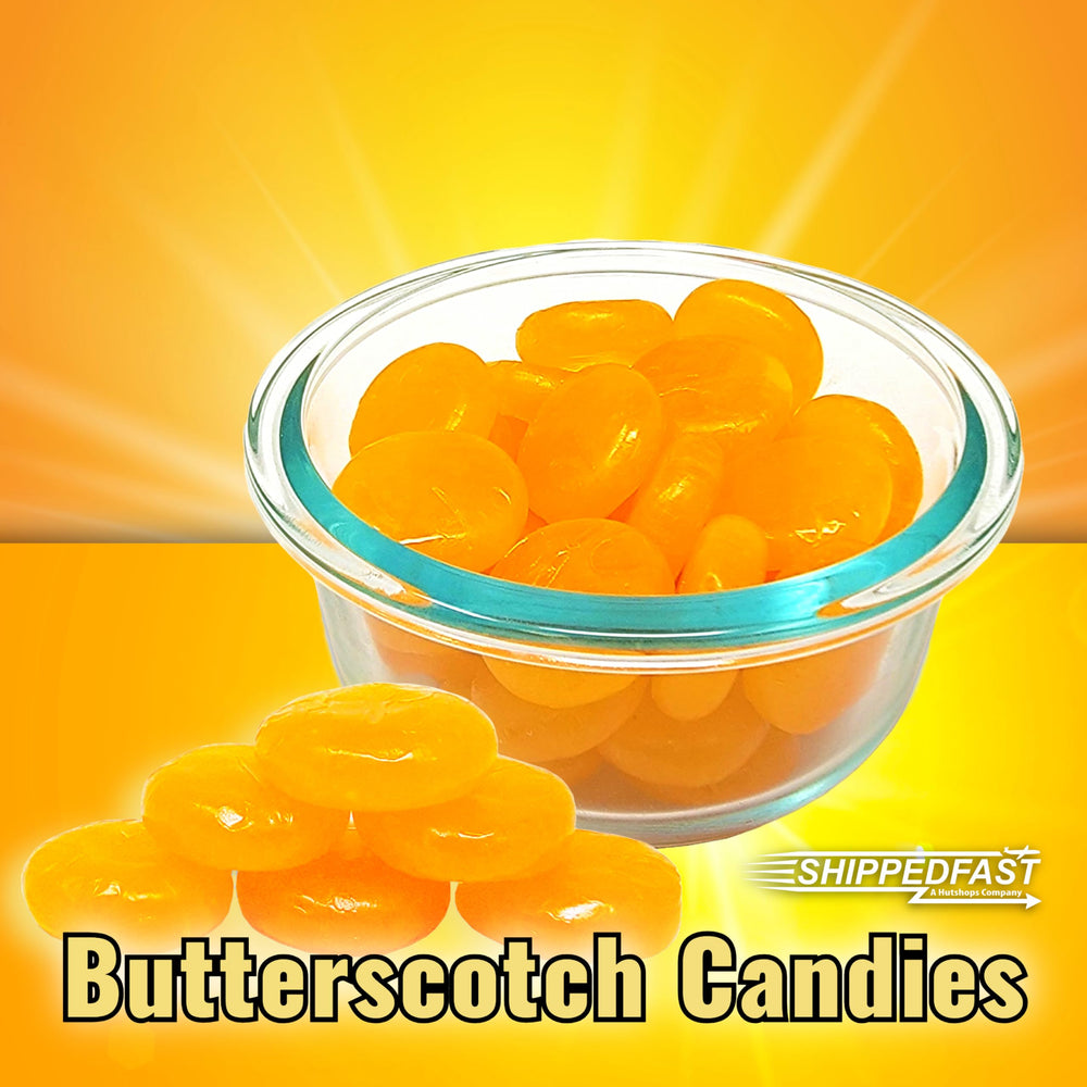 Shippedfast display jar with butterscotch candies ready for parties and offices.