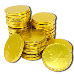 Shippedfast chocolate coins on display for treasure hunts or celebrations.