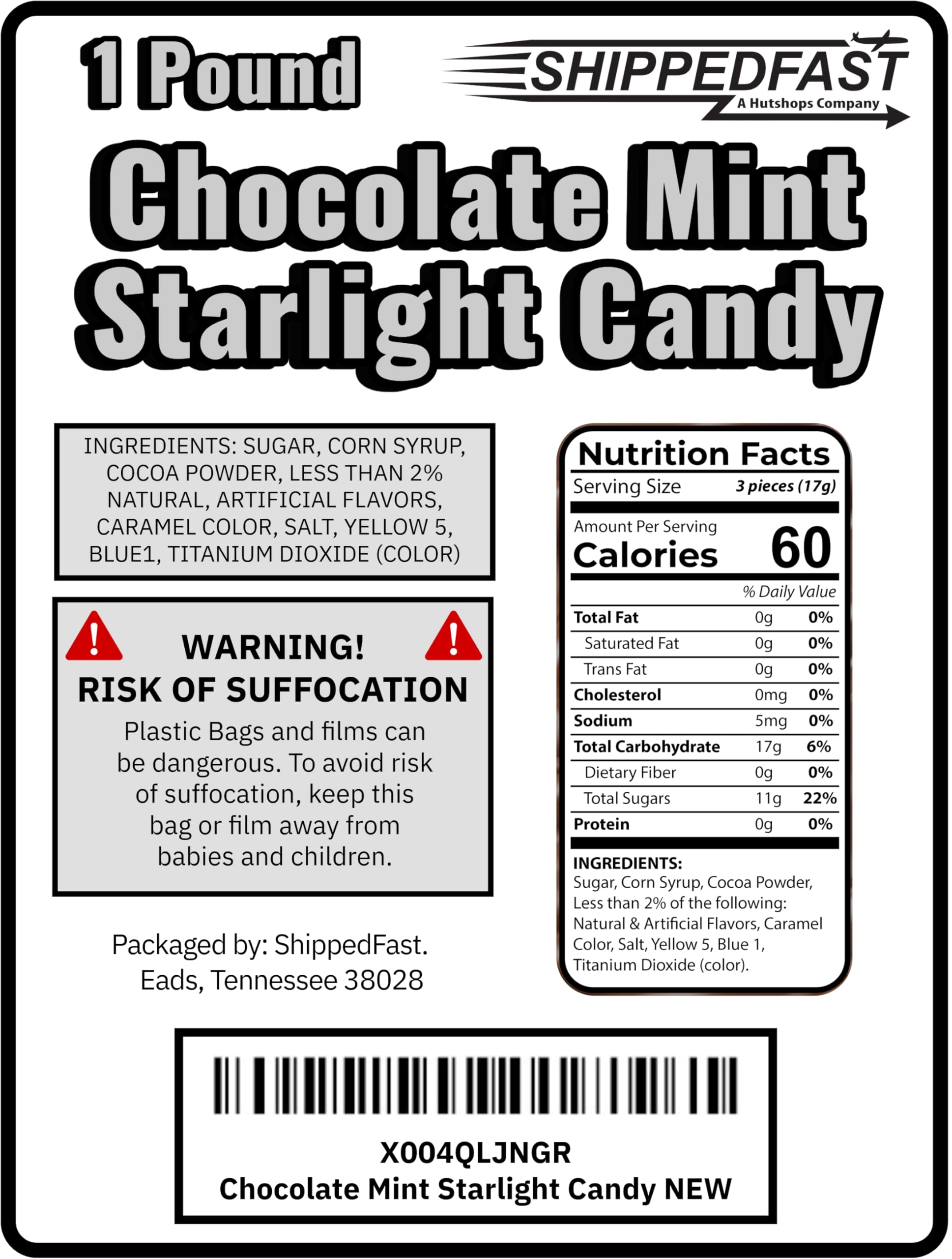 Shippedfast Chocolate Starlight Mint Candy with deep brown and green stripe design.