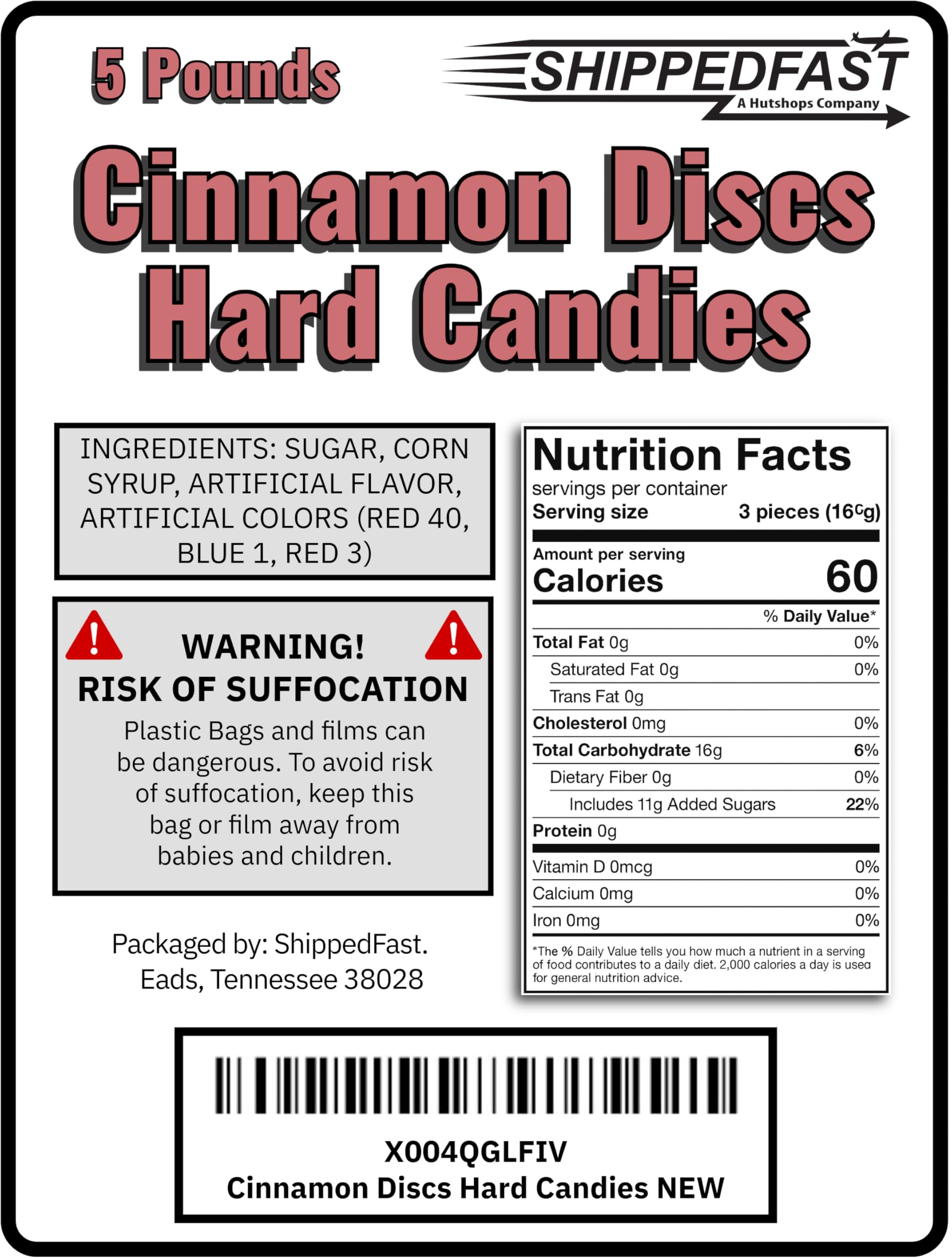 ShippedFast Cinnamon Discs bulk 5-pound bag ideal for parties and gatherings