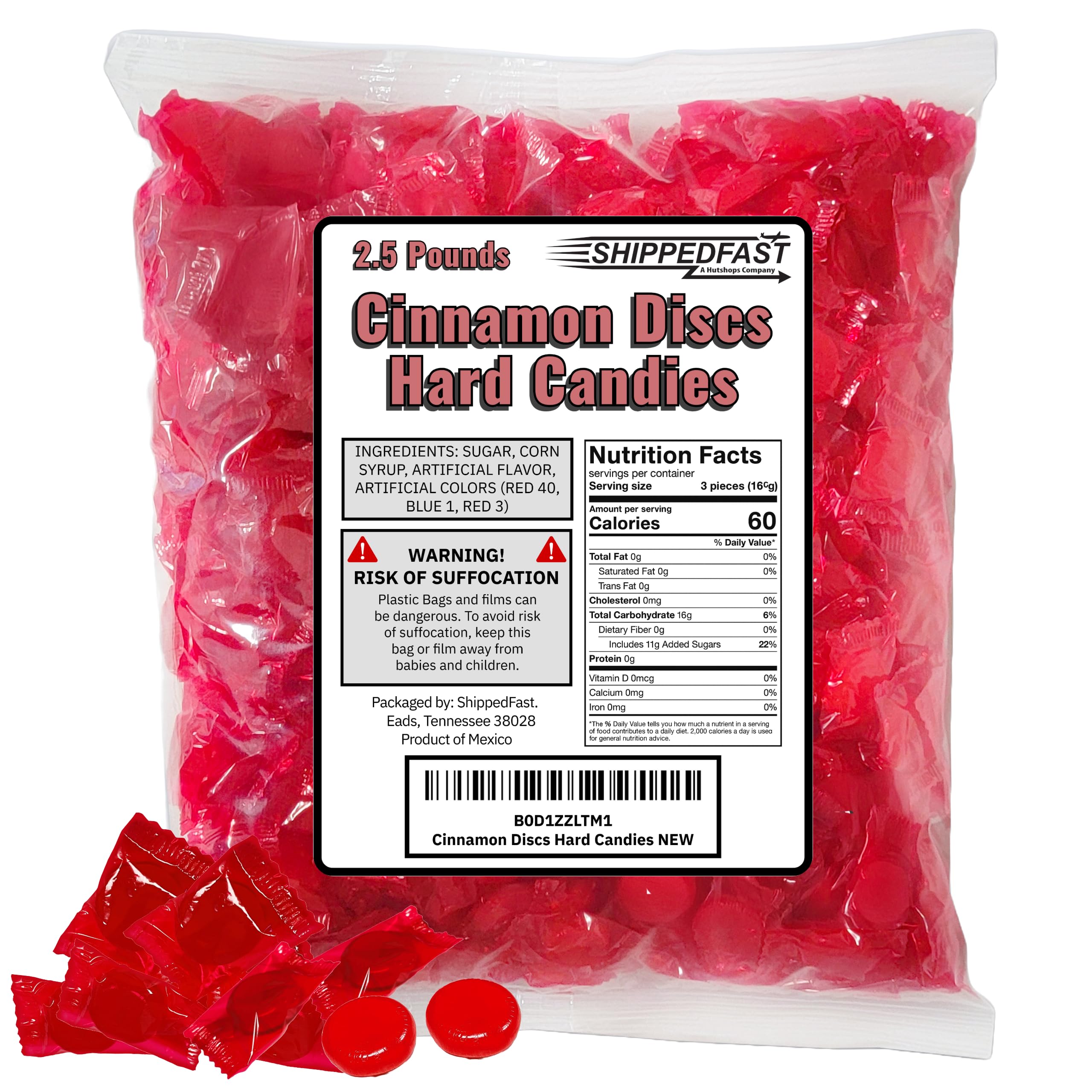 Shippedfast Cinnamon Discs bulk bag displayed for gatherings and gifting.