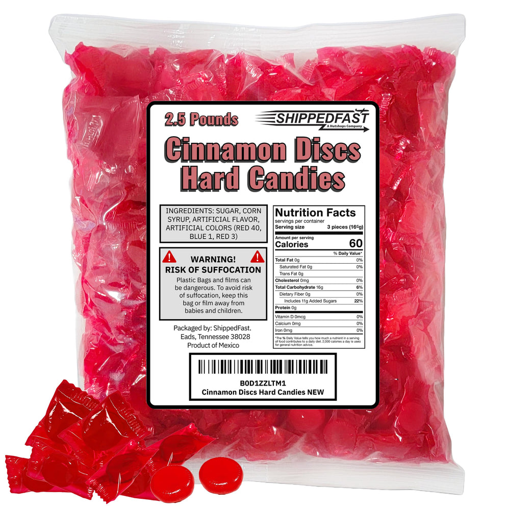 Shippedfast Cinnamon Discs bulk bag displayed for gatherings and gifting.