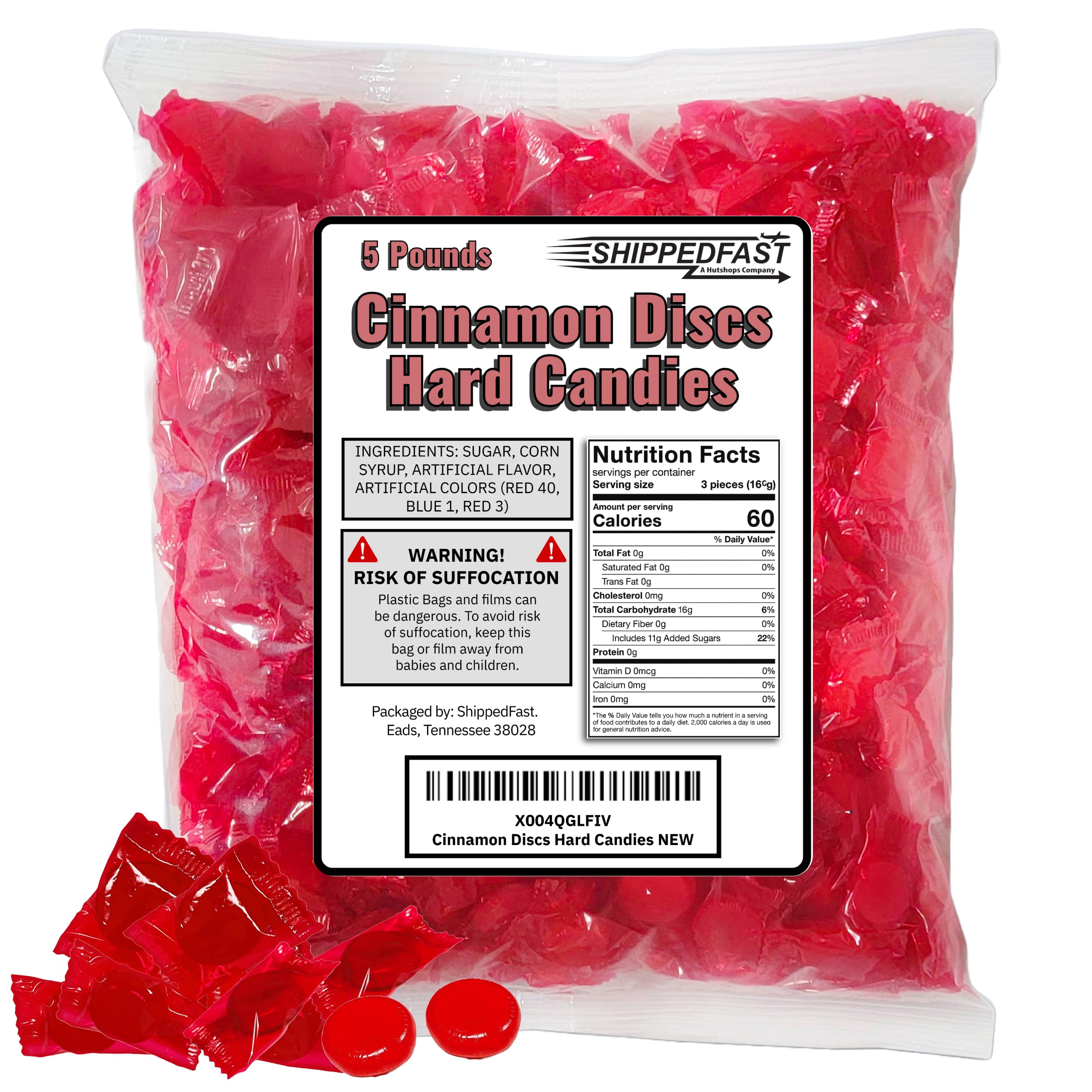 ShippedFast Cinnamon Discs individually wrapped red candies for on-the-go snacking