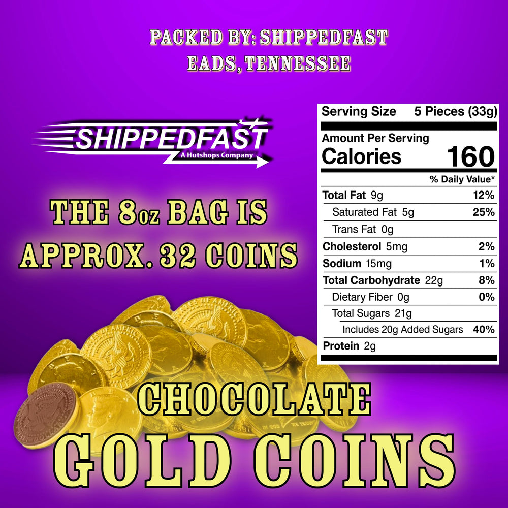 Shippedfast half-dollar chocolate coins image, creamy milk chocolate for candy buffets.