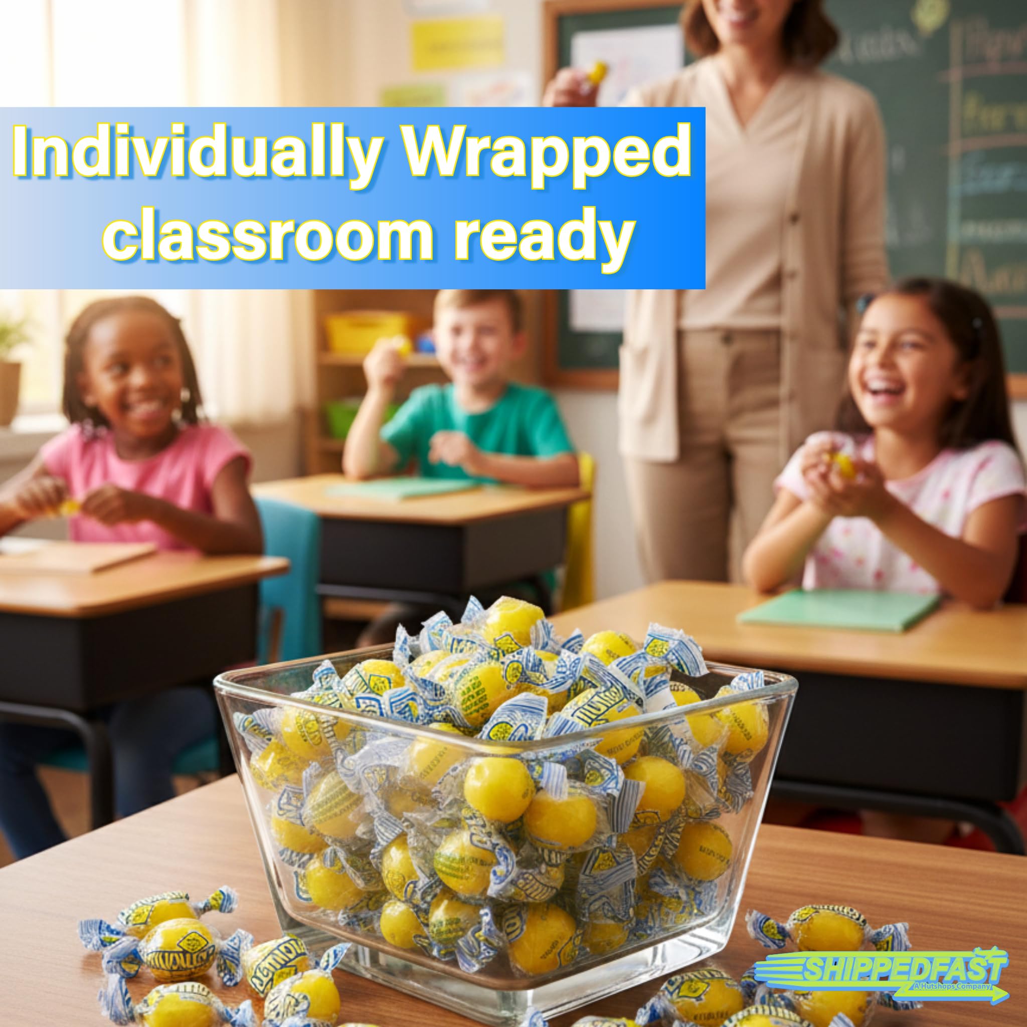 Shippedfast Lemon Candy bowl display with vibrant yellow candies