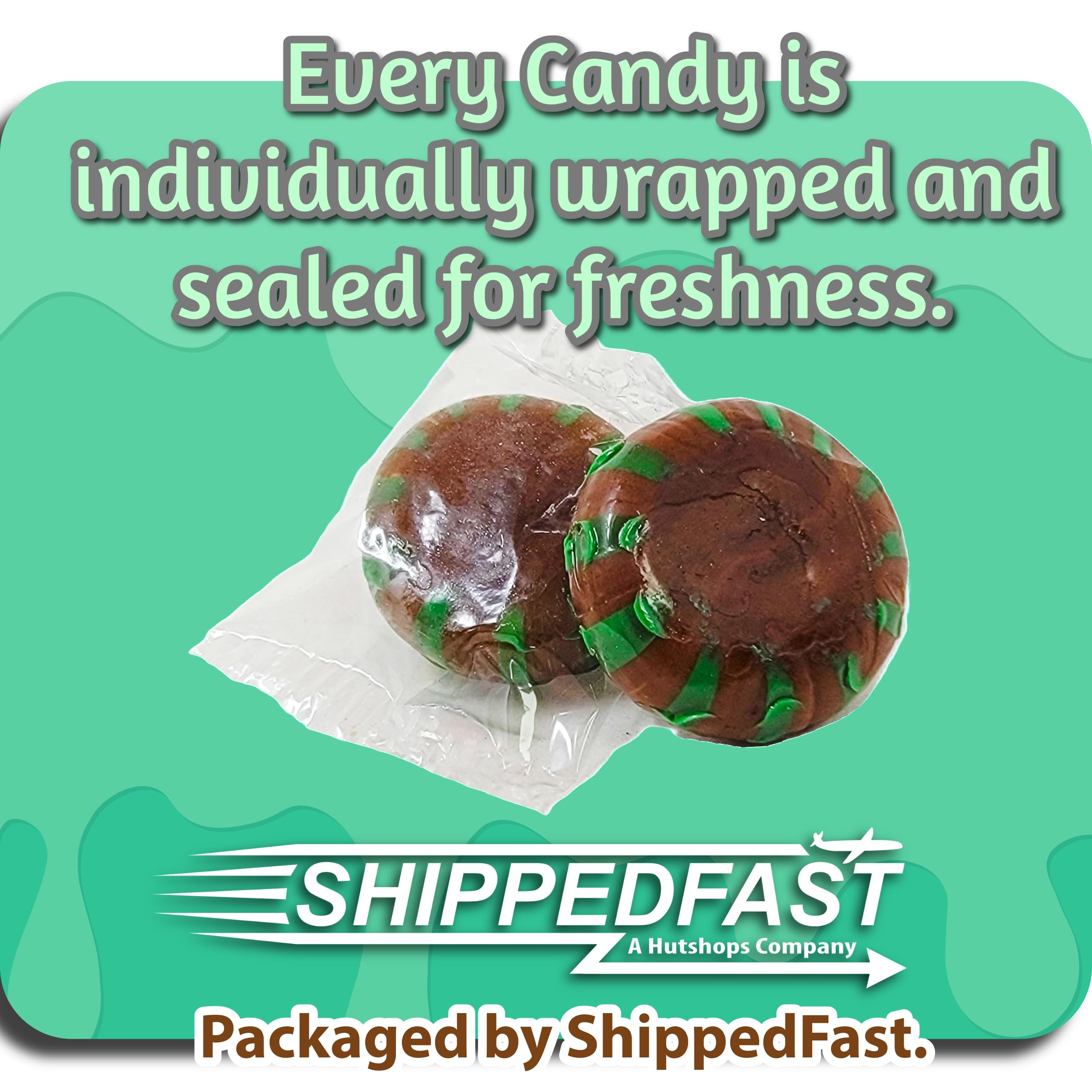 Mint-striped hard candy shells add elegance to any candy dish.