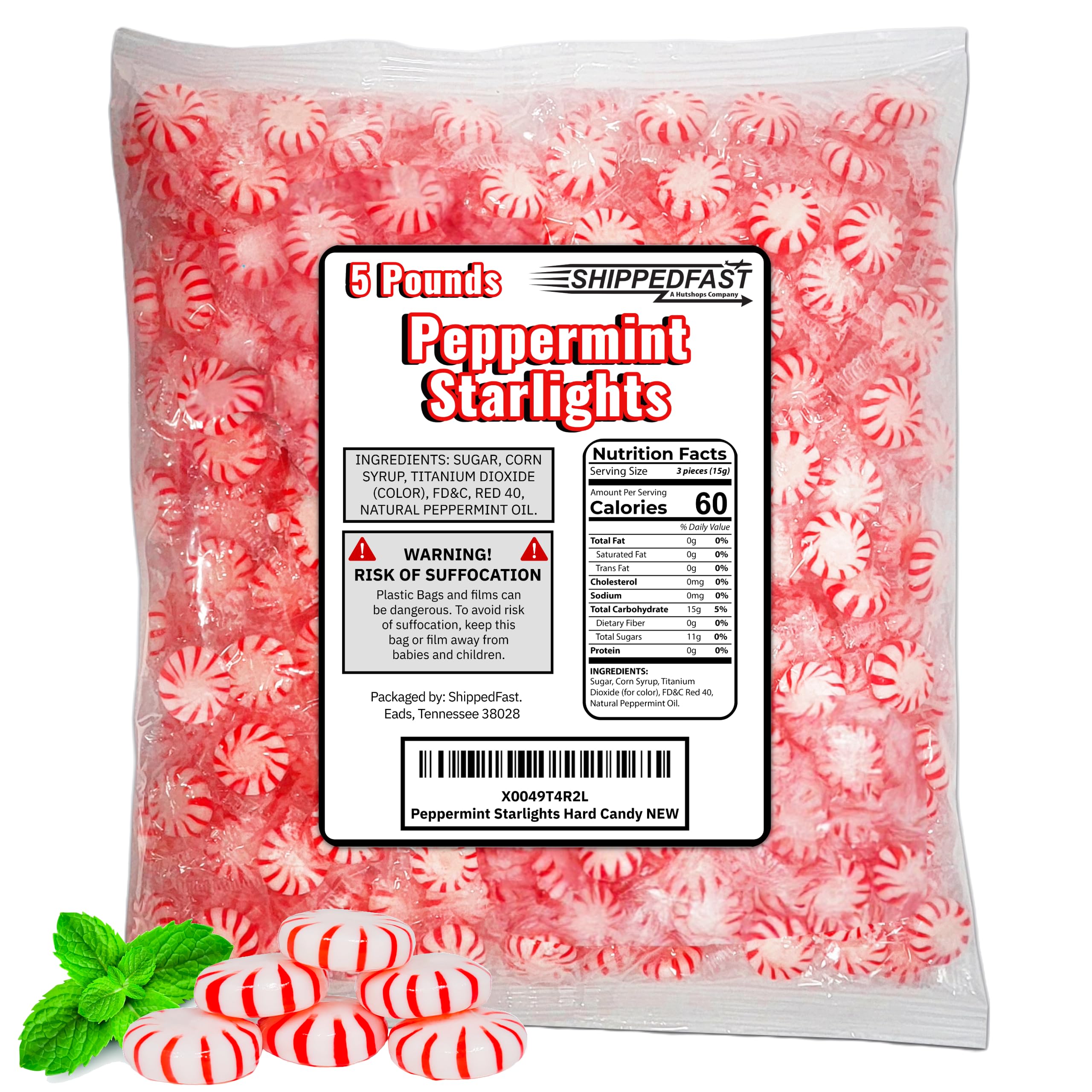 Shippedfast Peppermint Starlights bulk bag ready for party serving and sharing
