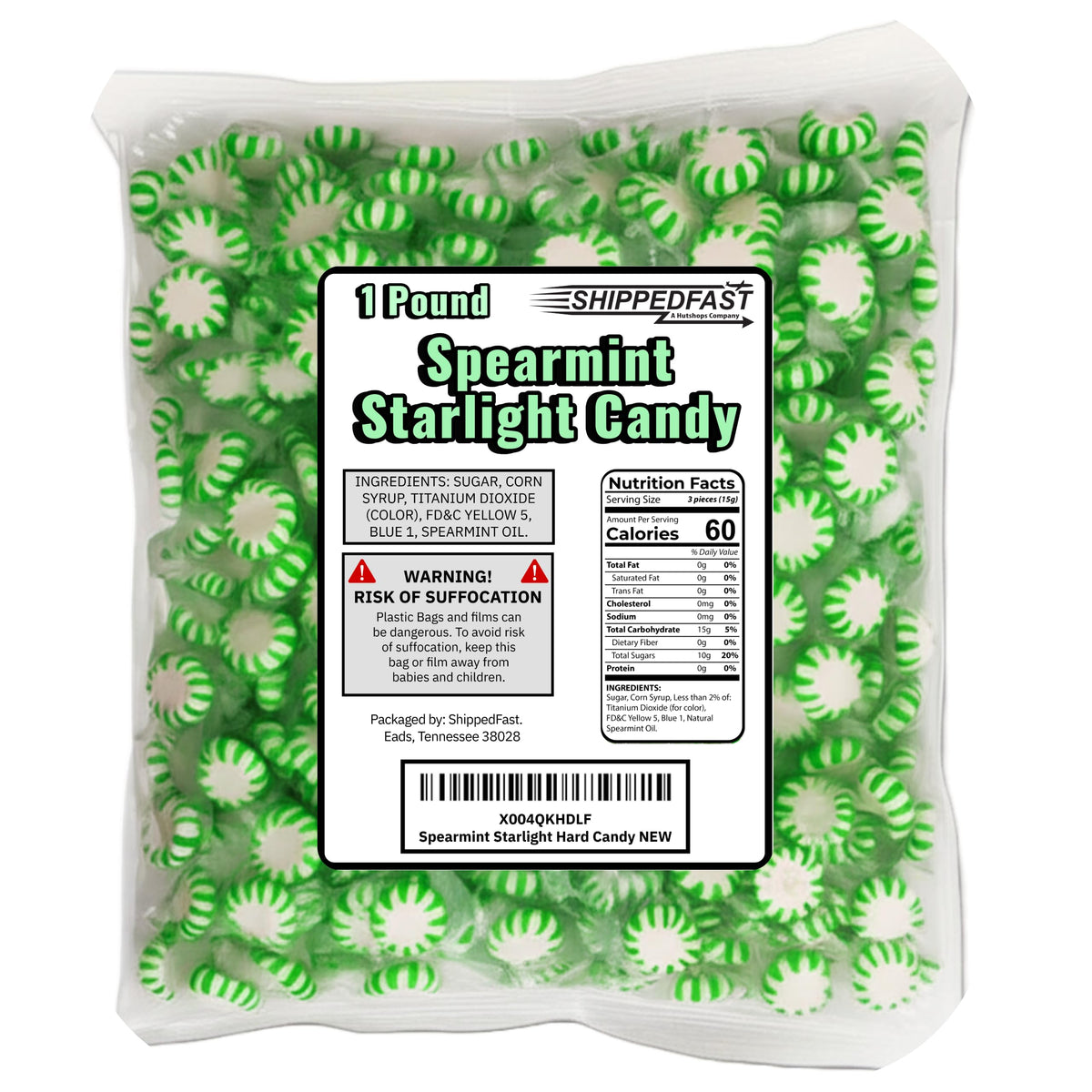 ShippedFast Spearmint Starlight Candy bag front view for bulk sharing.