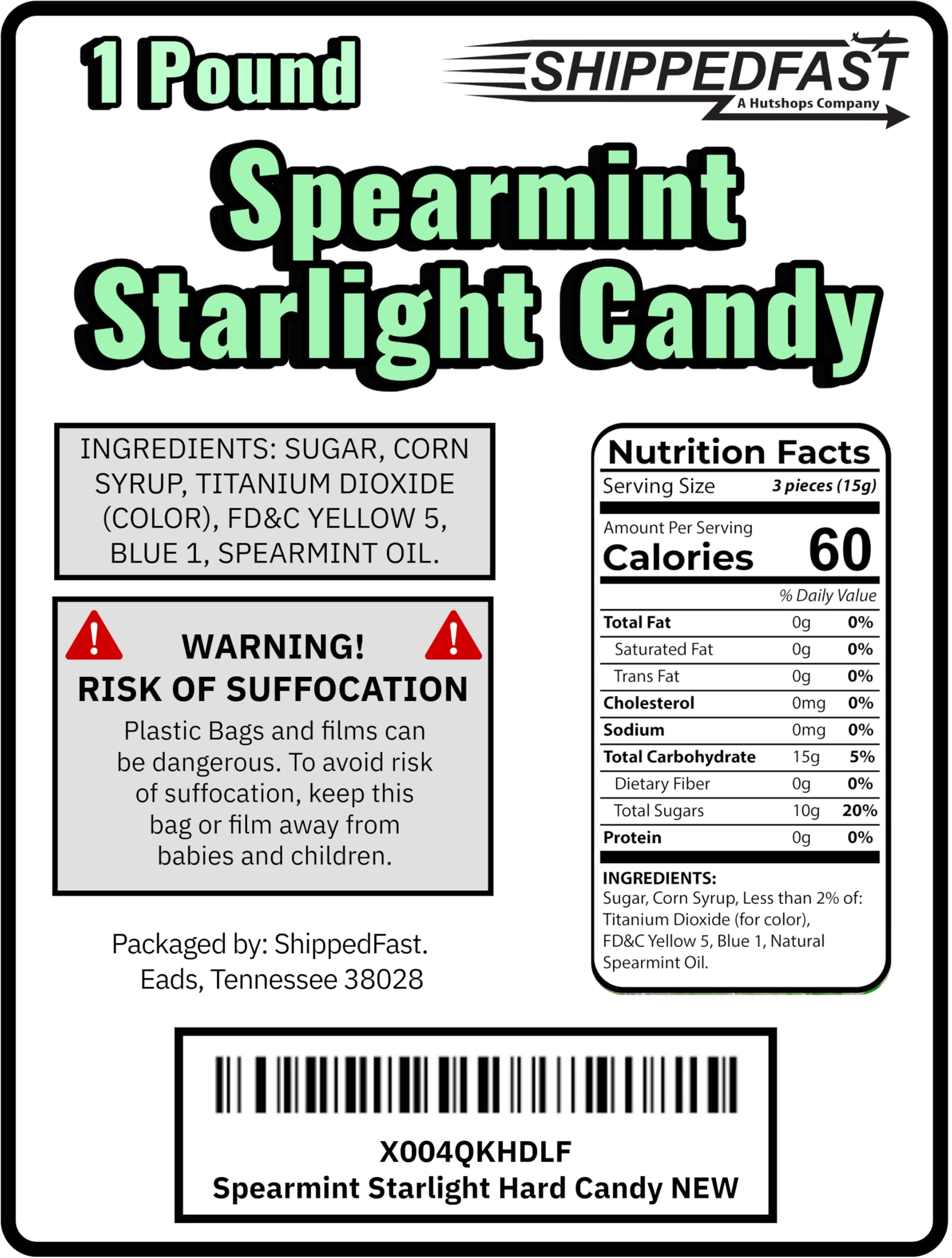 ShippedFast Spearmint Starlight Candy individually wrapped mints for easy office sharing.