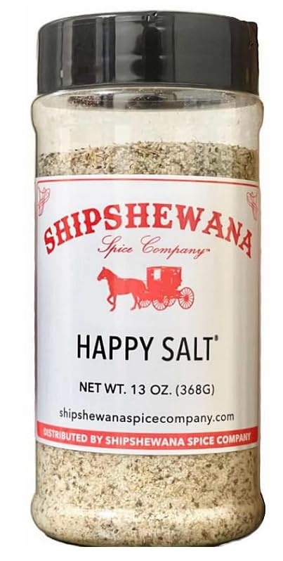 Shipshewana Happy Salt bottle shown with clear labeling for easy kitchen use.
