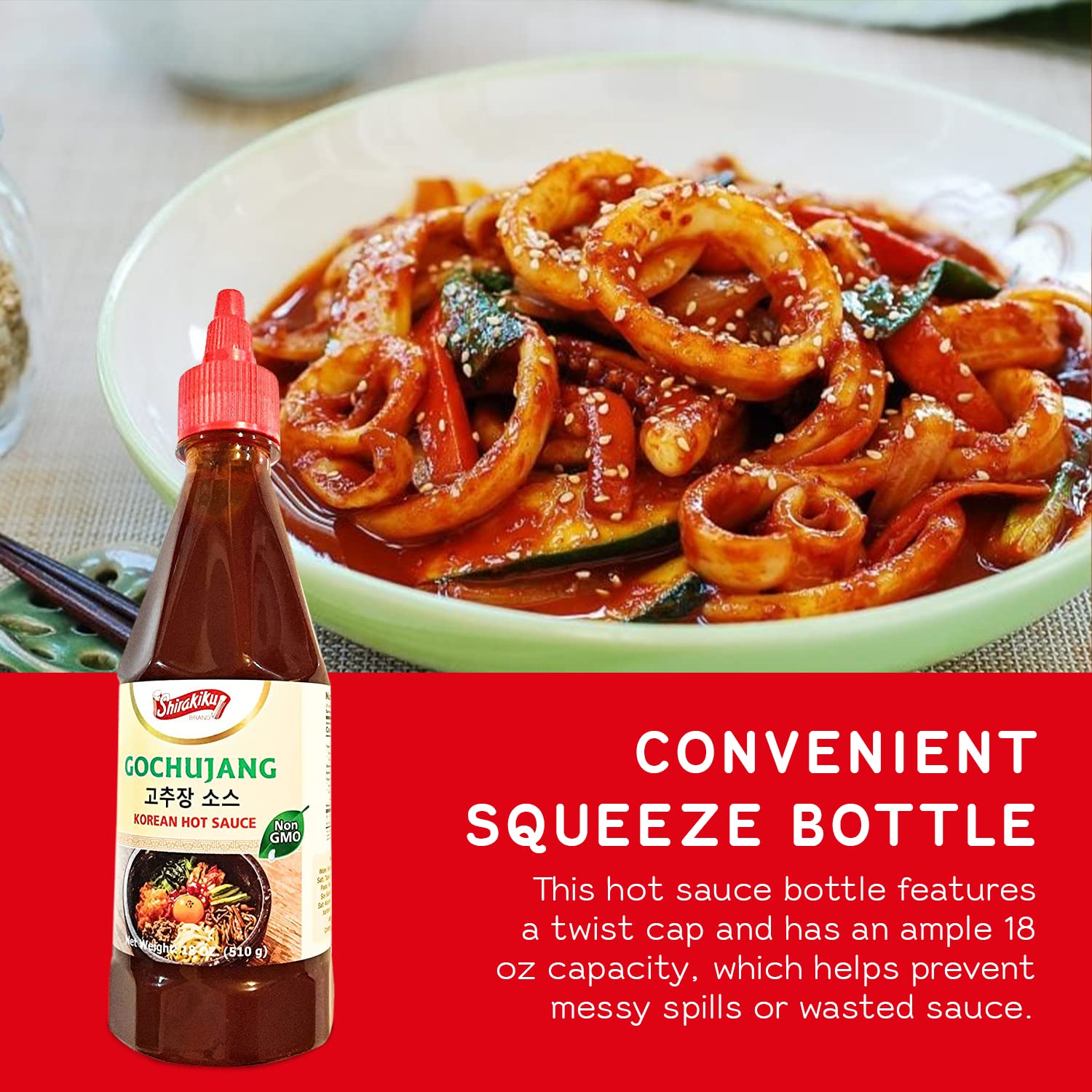 Shirakiku Gochujang glaze enhances meat marinades with savory heat.